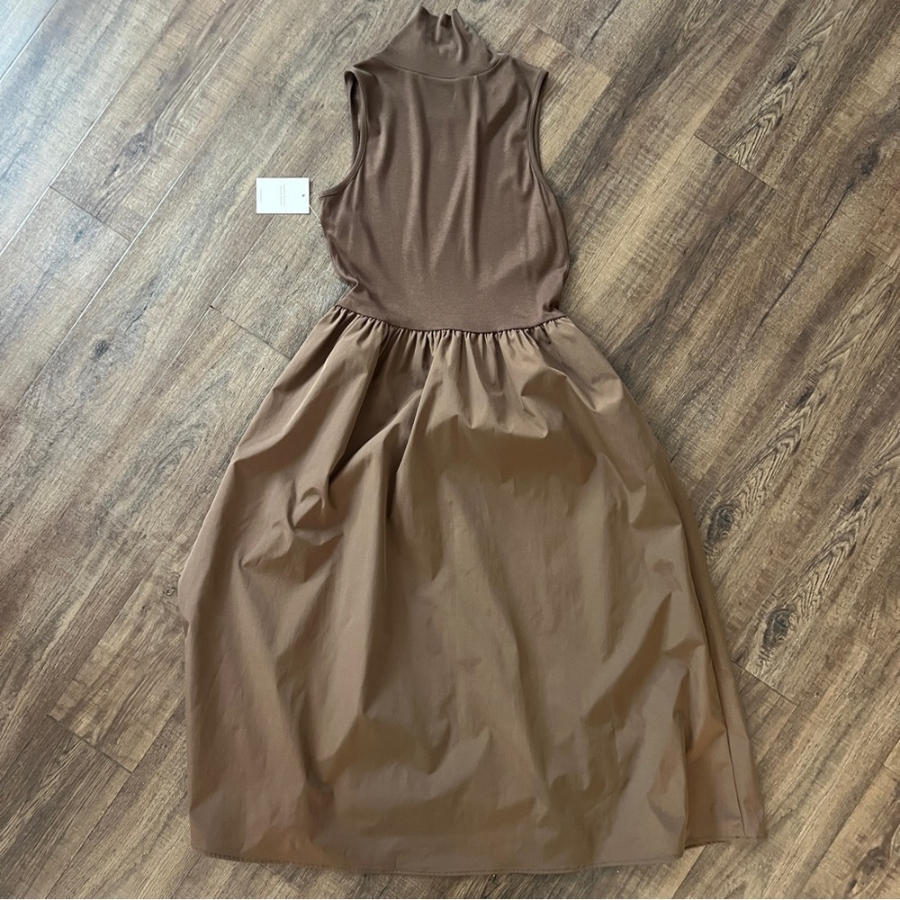 Naked Zebra Chocolate Brown Mock Turtleneck Midi Dress Mixed Media NWT M - Picture 5 of 8